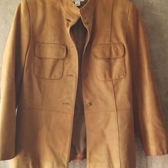 Talbots brown tan suede leather collar pockets western classic jacket coat 6 - Picture 2 of 7